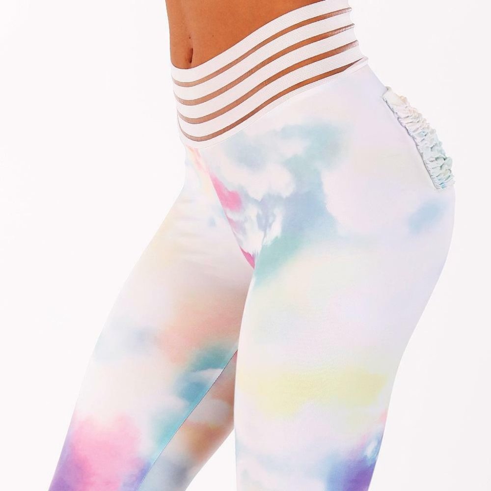 New Women's Leggings Gradient Rainbow Print High Waist Yoga Pants Tummy Control